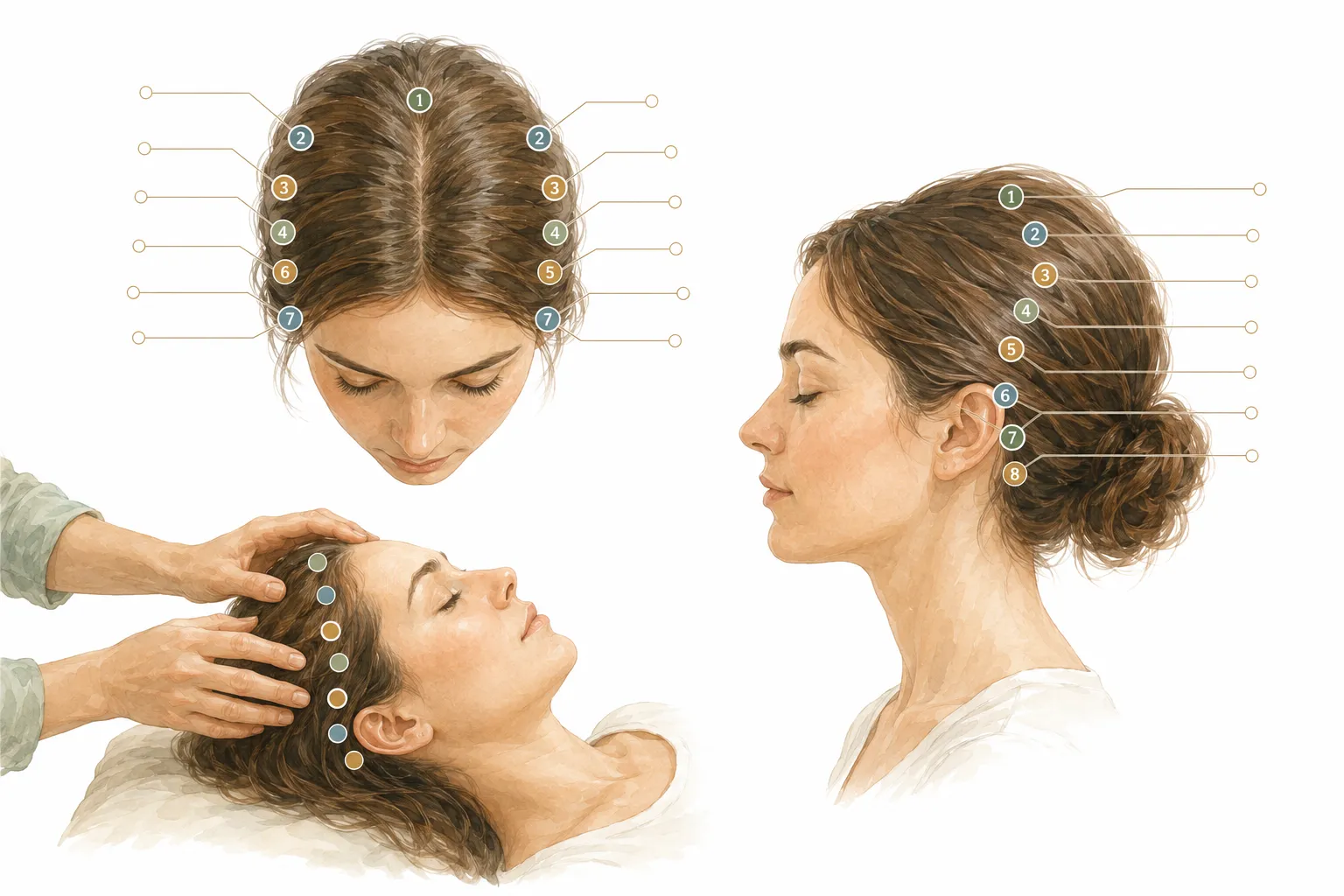 Illustration of a head with several labeled Access Bars point themes