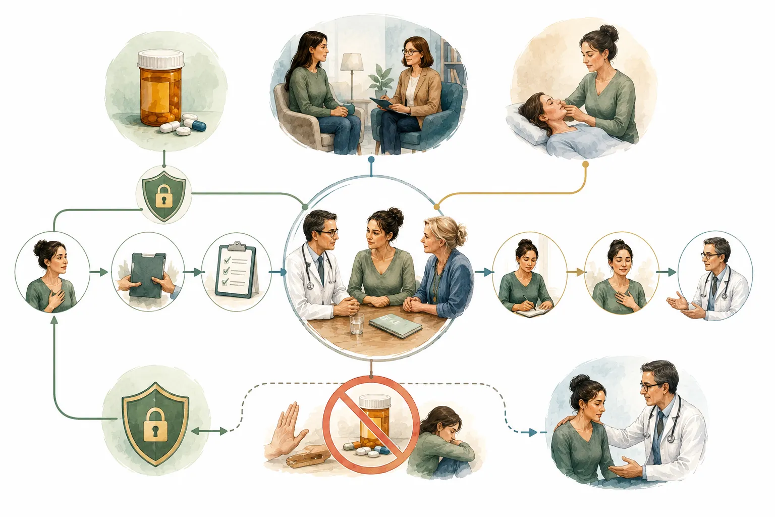 Diagram showing Access Bars as a complement to medication and therapy, not a replacement