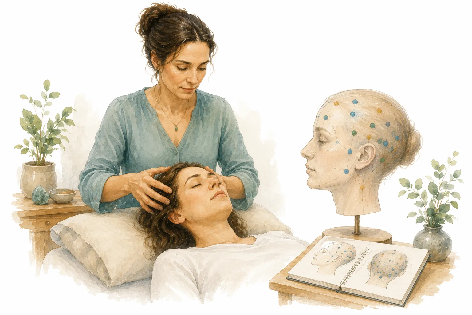 A diagram showing Access Bars points on a human head with names and locations