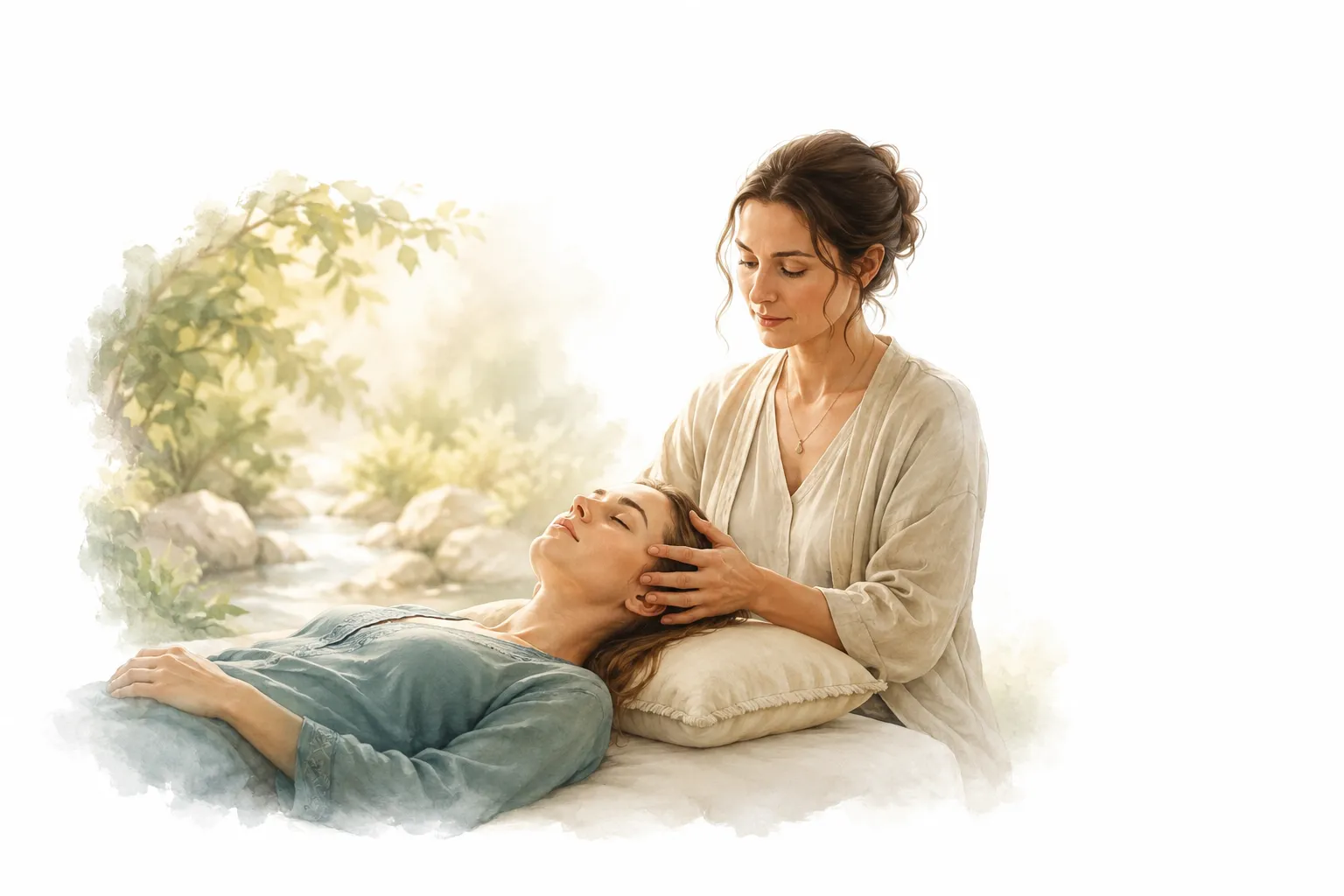 A person receiving an Access Bars session with subtle visual elements suggesting energy flow