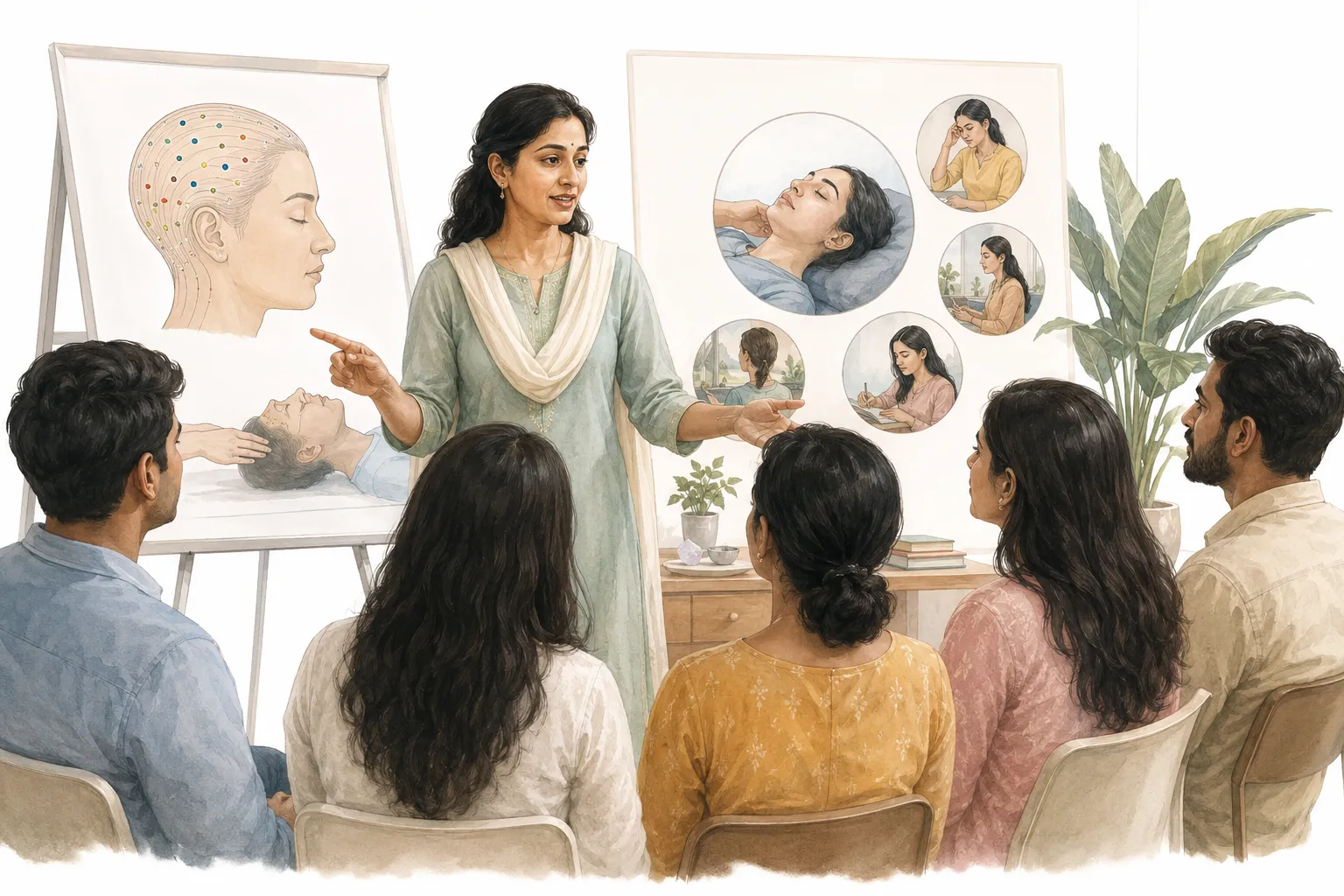 A person receiving Access Bars in a peaceful setting, representing the practice for Hindi-speaking readers