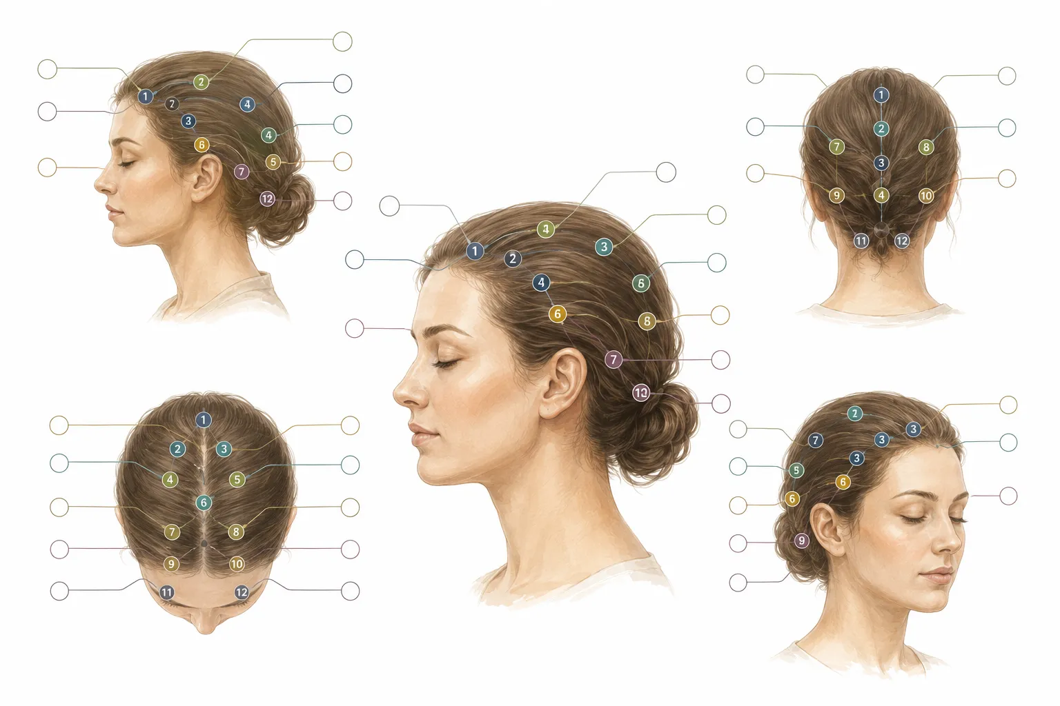 Diagram of a human head showing Access Bars point names and generalized locations
