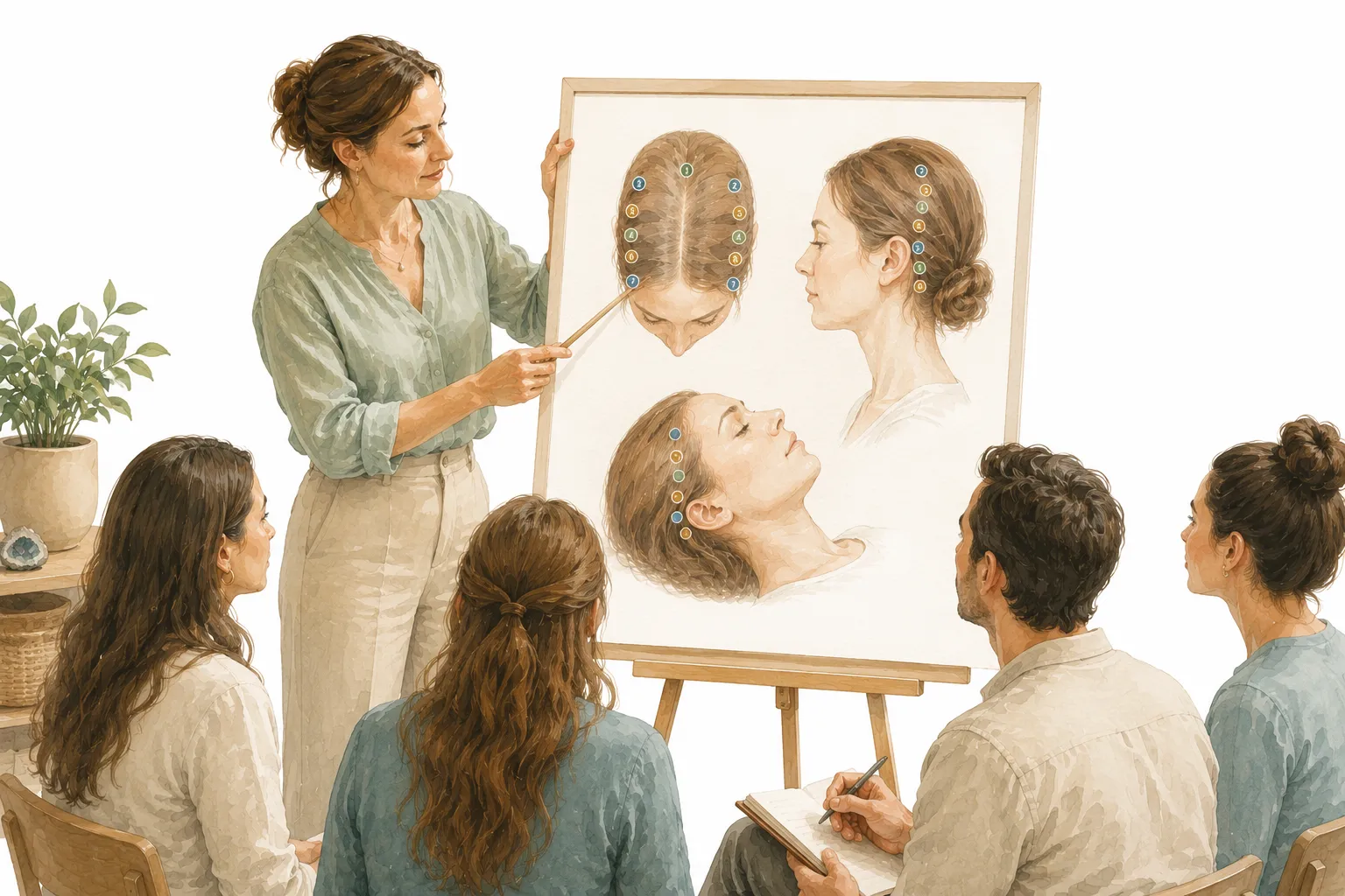 A chart showing Access Bars points on a human head with their names and locations