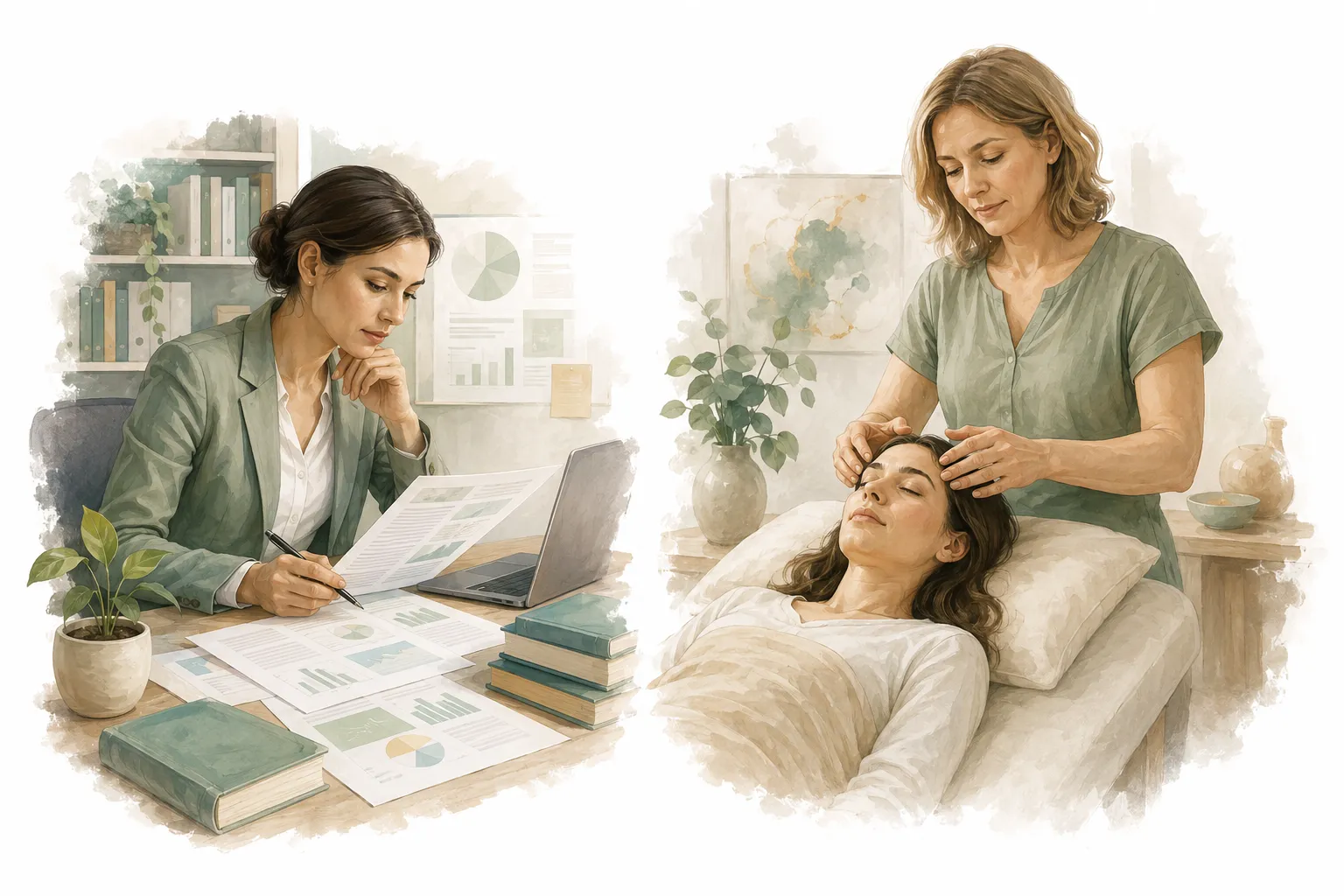 A scientist reviewing research papers and data about complementary medicine