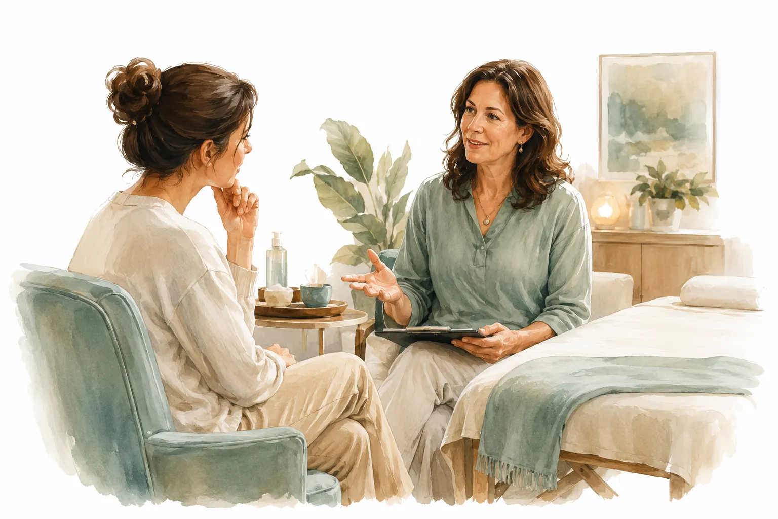 A simple, welcoming wellness studio reception area