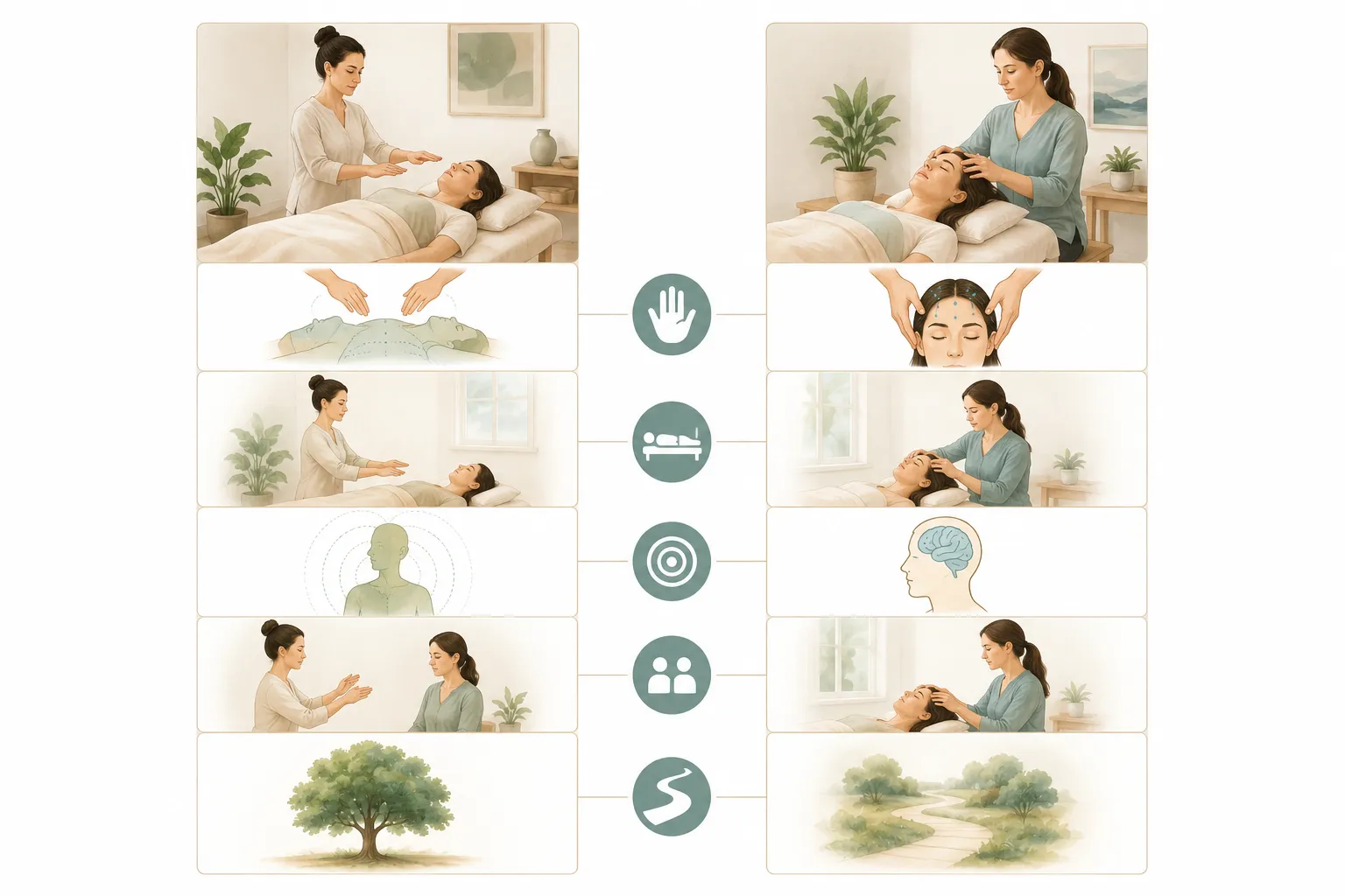 Comparison diagram showing Reiki and Access Bars side by side with key differences highlighted