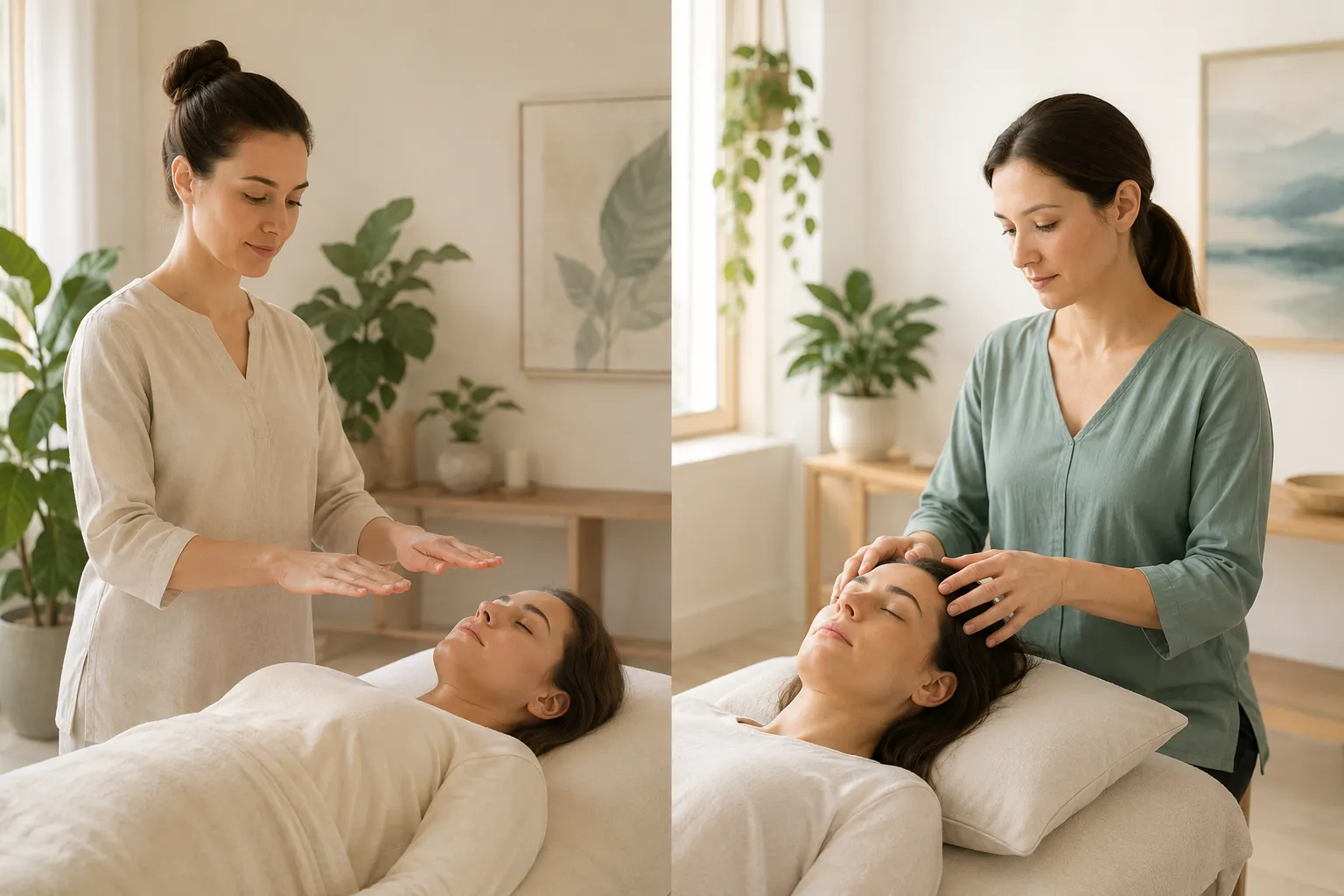 Side-by-side comparison of Reiki hand positions and Access Bars head points