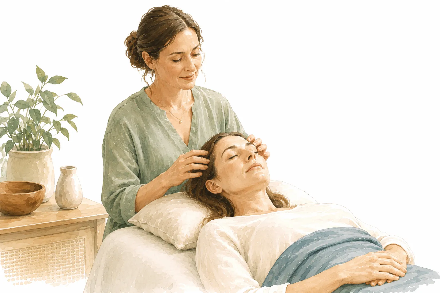 Illustration of a head with a general zone marked as the Healing Bar point