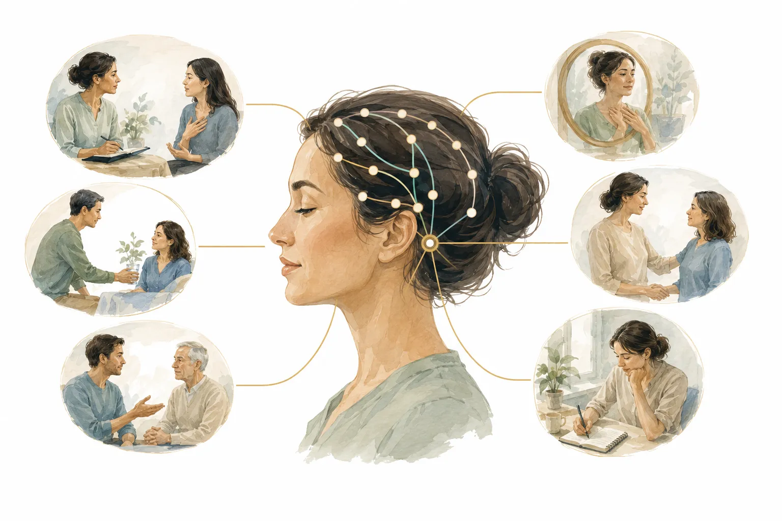 Diagram of a human head with the Kindness Bar location indicated
