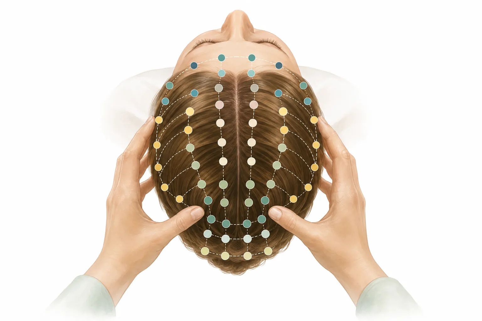 Neutral diagram showing generalized point clusters around the head used in Access Bars