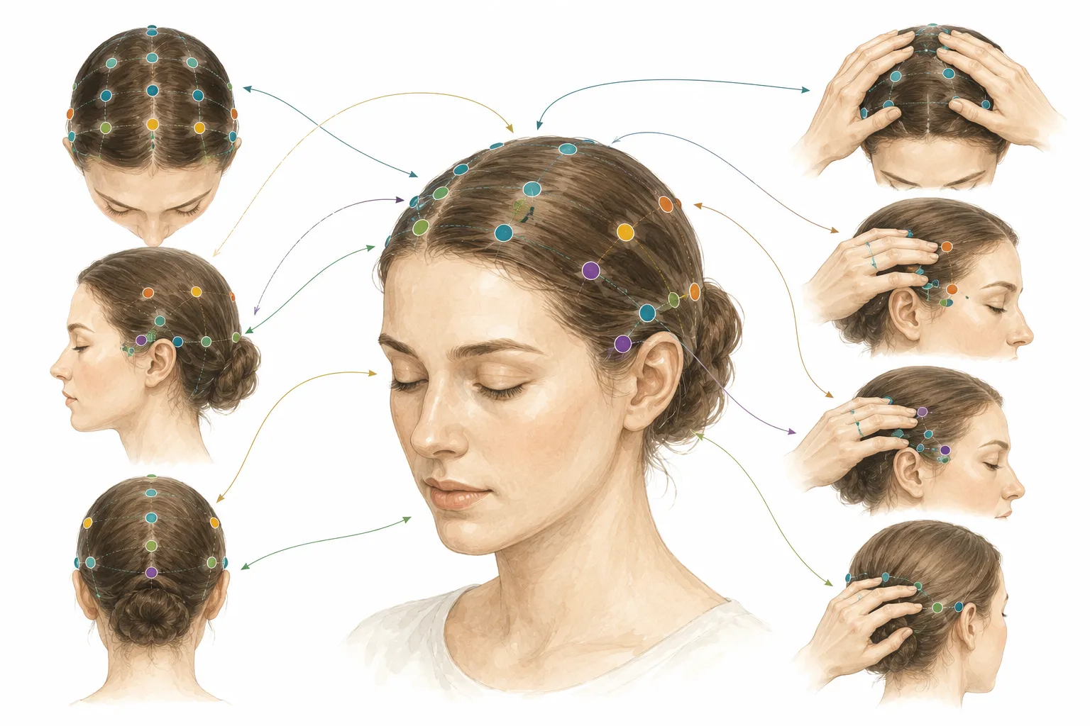 Diagram of a human head showing the generalized location of the bars on the head